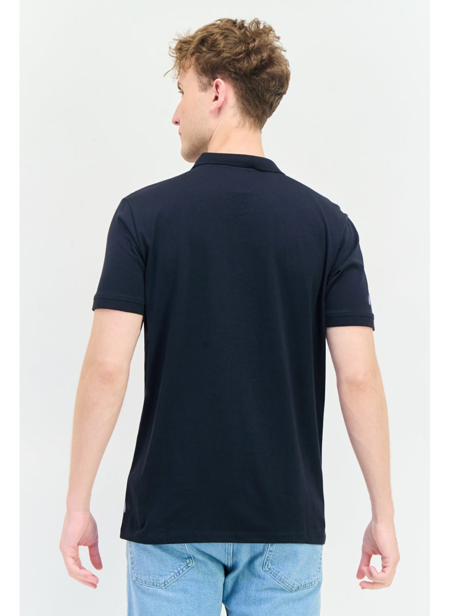 Men Regular Fit Brand Logo Short Sleeve Polo Shirt, Dark Navy