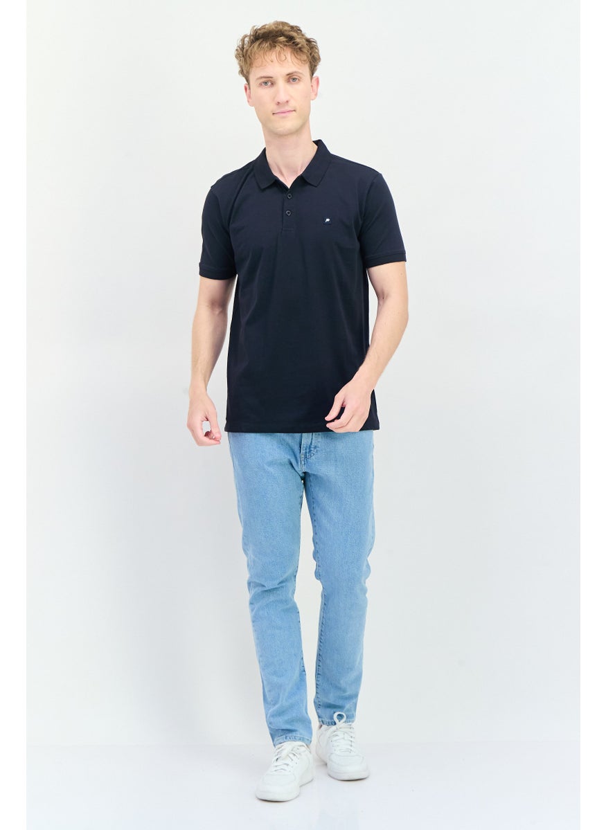 Men Regular Fit Brand Logo Short Sleeve Polo Shirt, Dark Navy