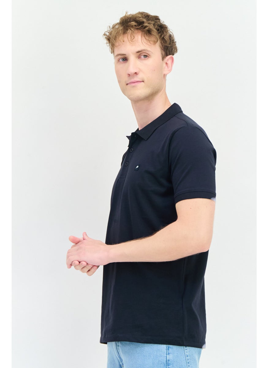 Men Regular Fit Brand Logo Short Sleeve Polo Shirt, Dark Navy
