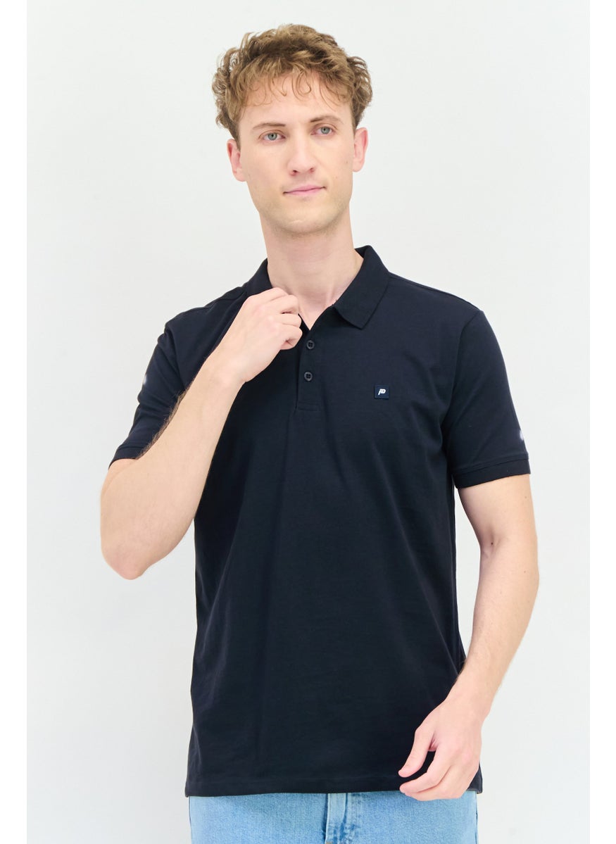 Men Regular Fit Brand Logo Short Sleeve Polo Shirt, Dark Navy