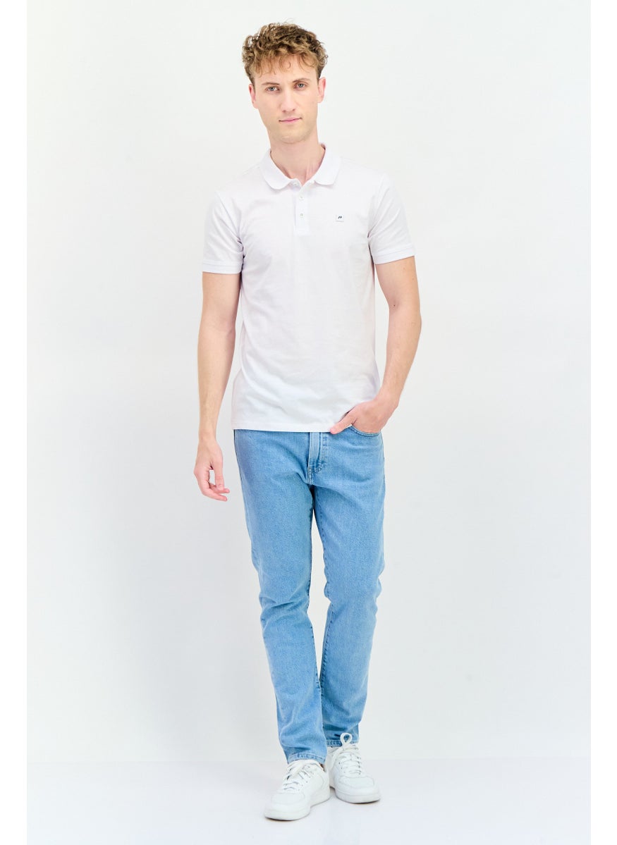 Men Regular Fit Brand Logo Short Sleeve Polo Shirt, White