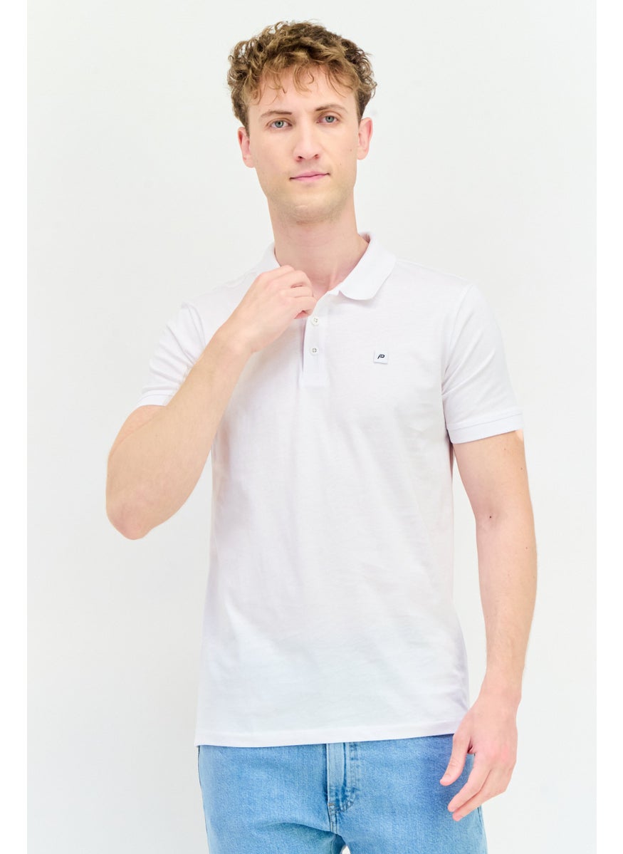 Men Regular Fit Brand Logo Short Sleeve Polo Shirt, White