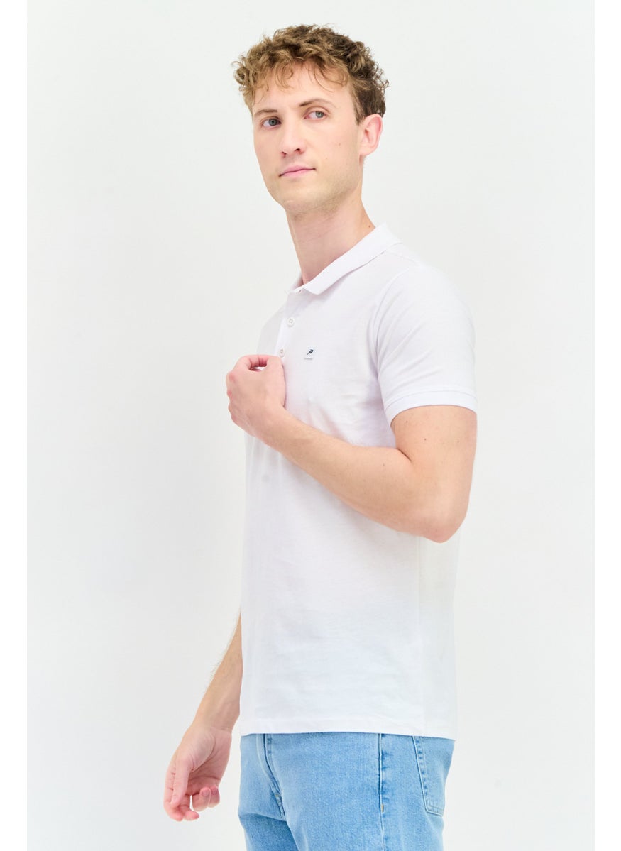 Men Regular Fit Brand Logo Short Sleeve Polo Shirt, White