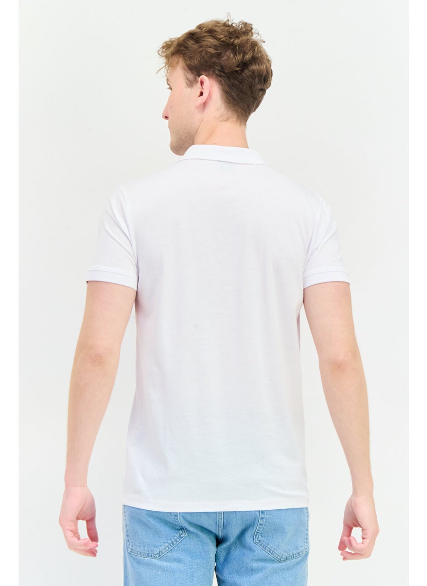 Men Regular Fit Brand Logo Short Sleeve Polo Shirt, White