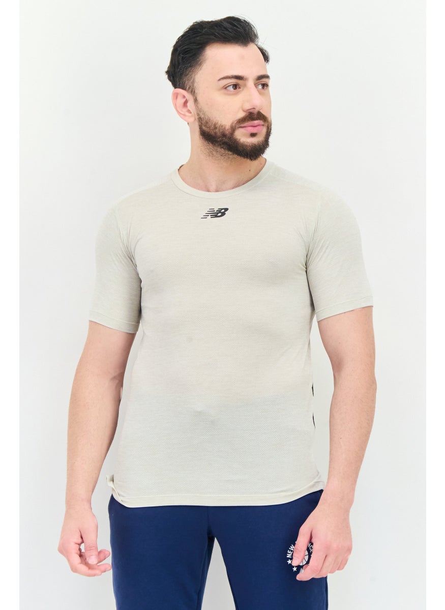 Men Athletic Fit Short Sleeve Running T-Shirt, Light Beige