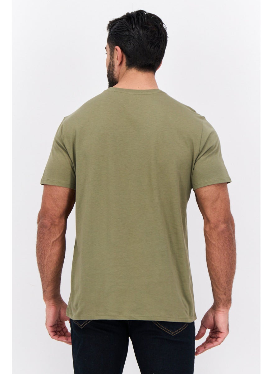 Men Crew Neck Short Sleeves Graphic Print T-Shirt, Olive