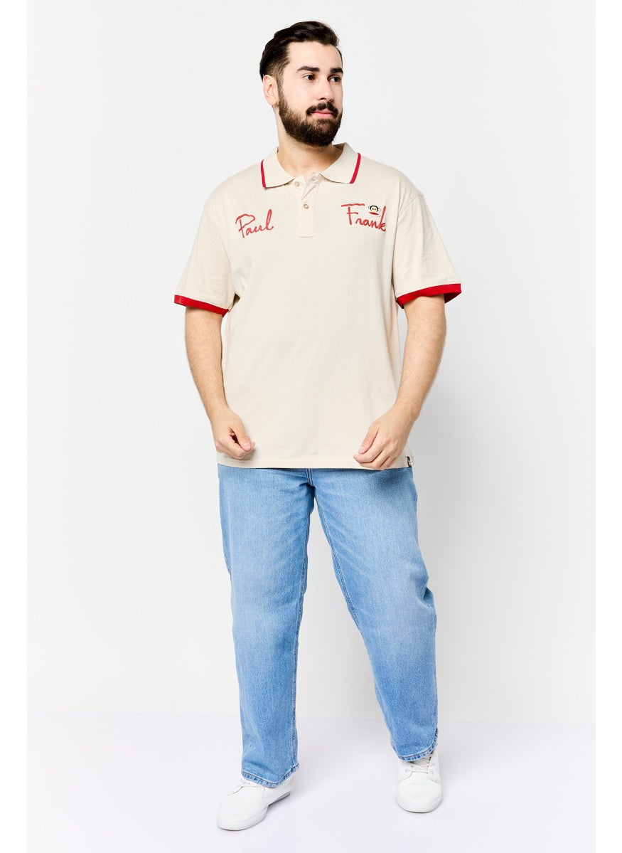 Men Regular Fit Brand Logo Short Sleeves Polo Shirt, Beige