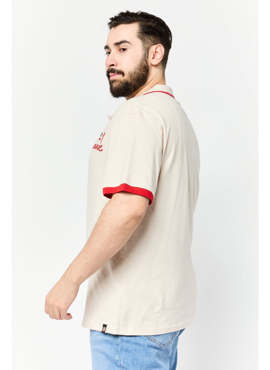 Men Regular Fit Brand Logo Short Sleeves Polo Shirt, Beige