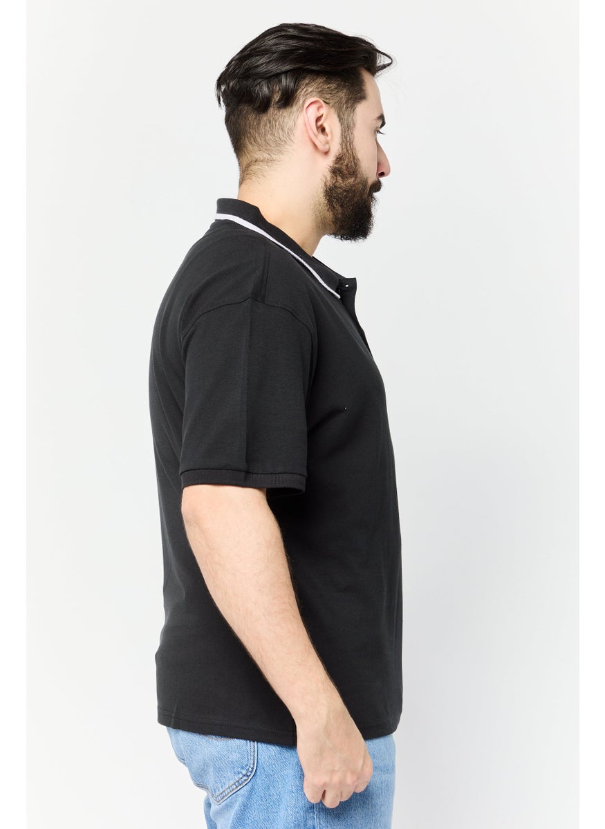 Men Regular Fit Brand Logo Short Sleeves Polo  Shirt, Black