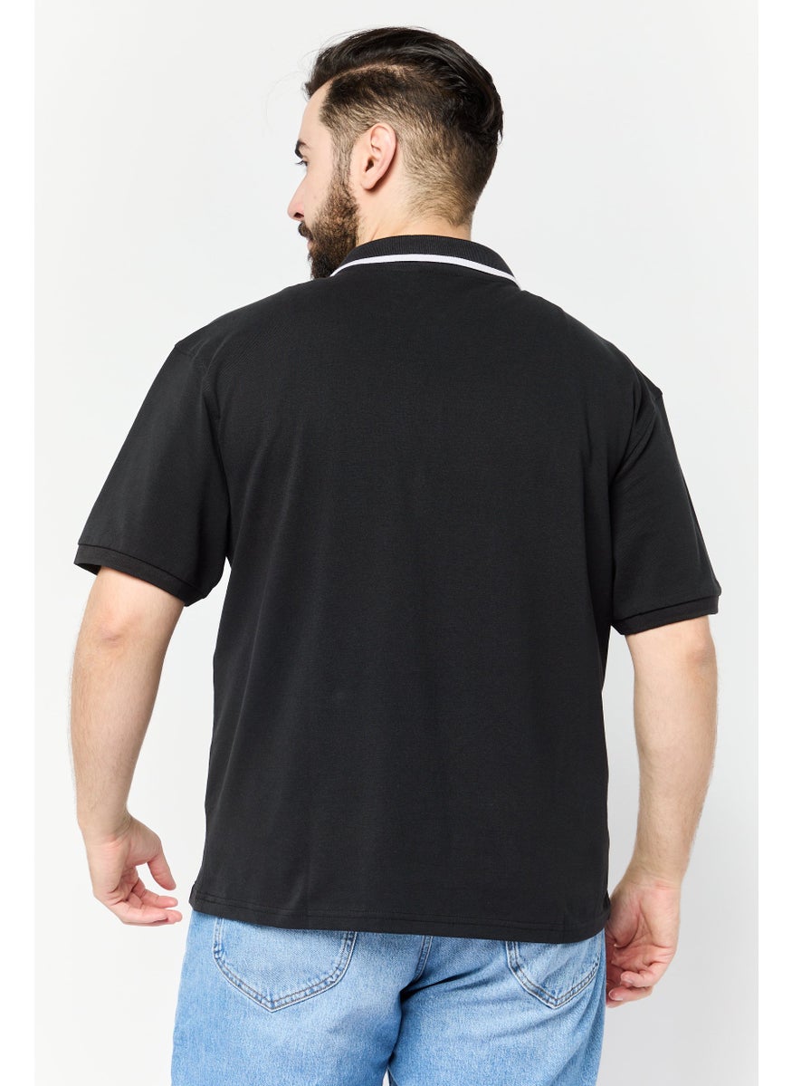 Men Regular Fit Brand Logo Short Sleeves Polo  Shirt, Black
