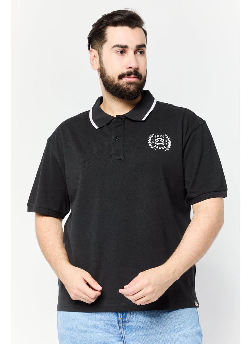 Men Regular Fit Brand Logo Short Sleeves Polo  Shirt, Black