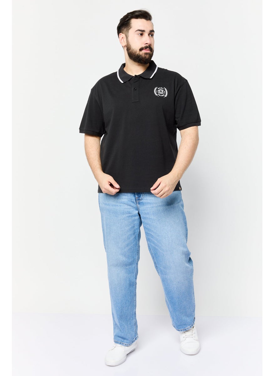 Men Regular Fit Brand Logo Short Sleeves Polo  Shirt, Black