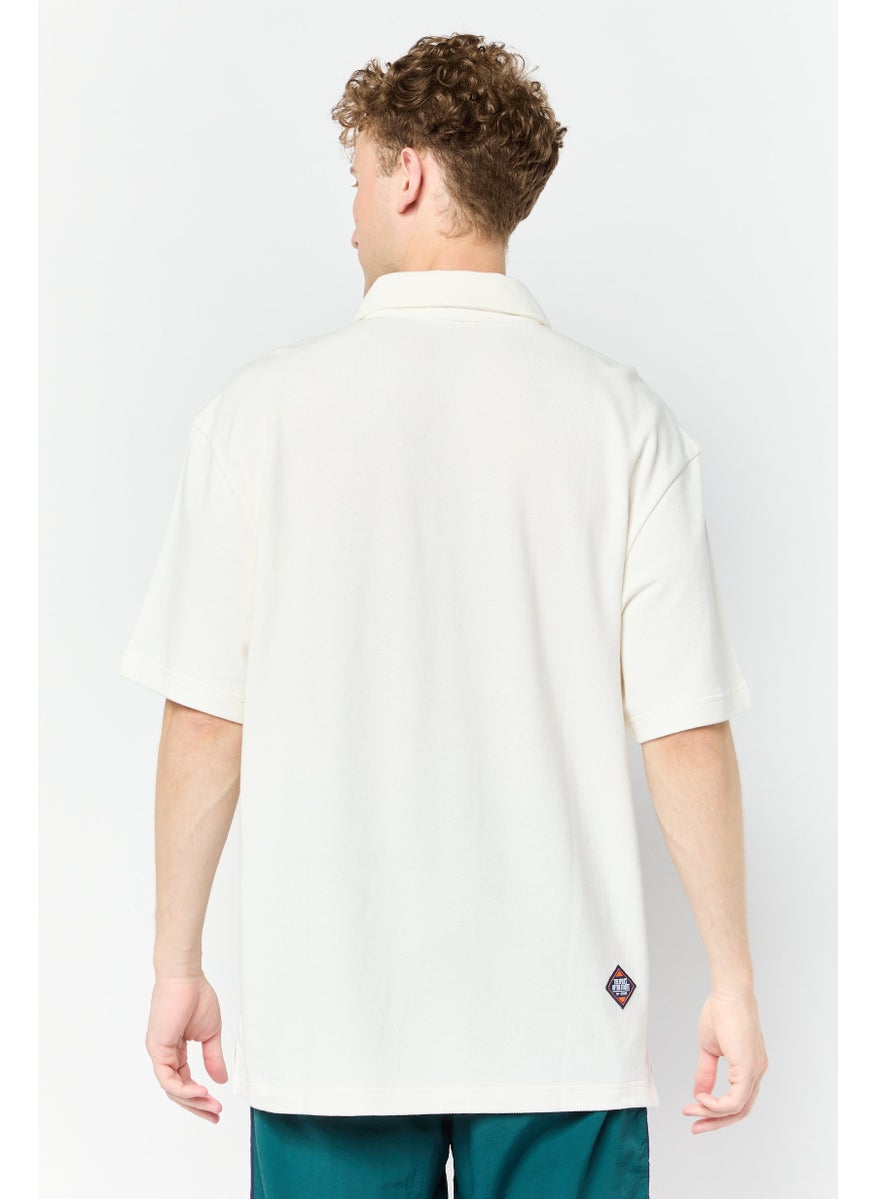Men Loose Fit Short Sleeve Outdoor Polo Shirt, Ivory