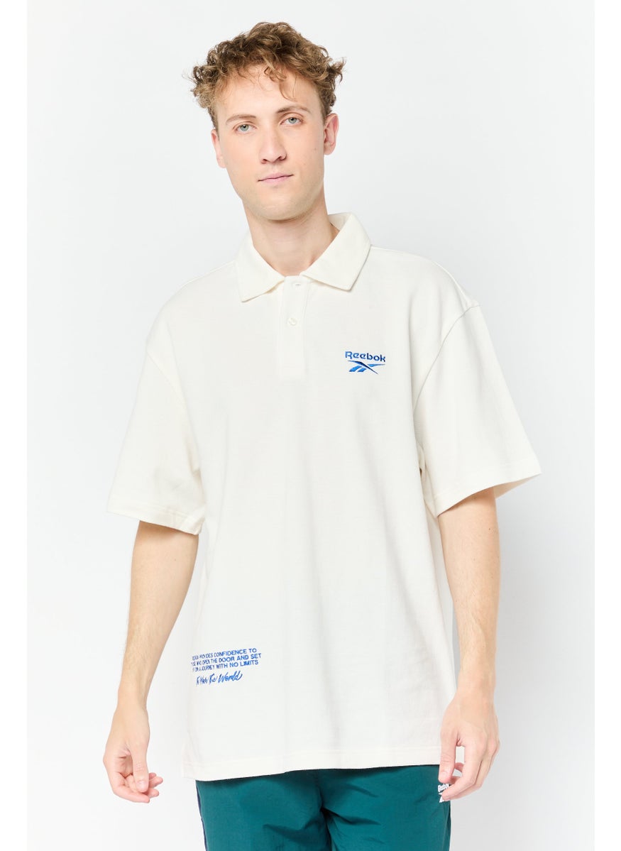 Men Loose Fit Short Sleeve Outdoor Polo Shirt, Ivory