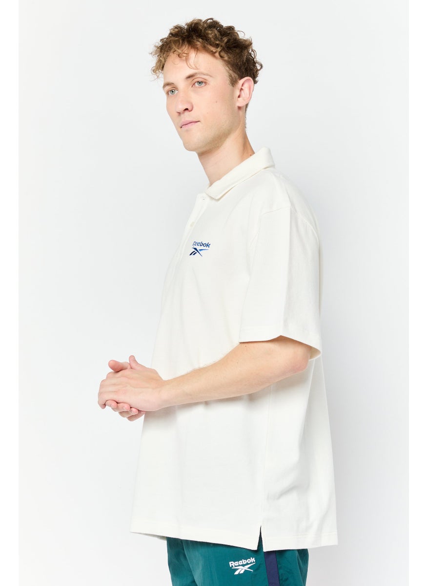 Men Loose Fit Short Sleeve Outdoor Polo Shirt, Ivory