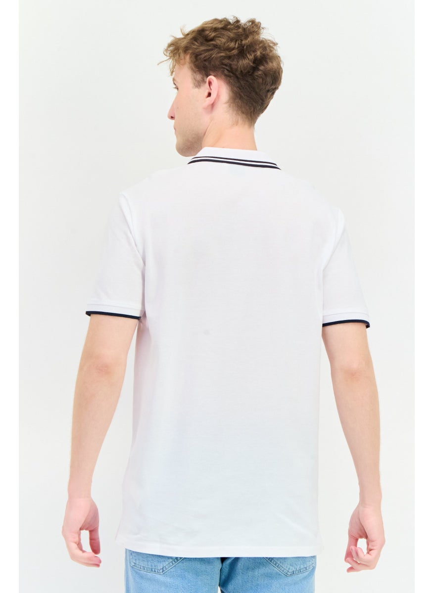 Men Regular Fit Brand Logo Short Sleeves Polo, White