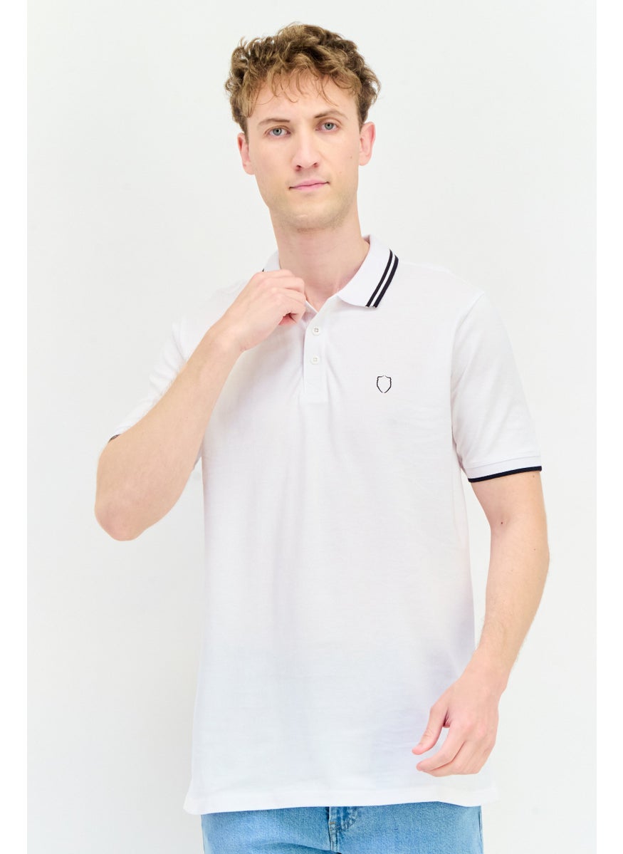 Men Regular Fit Brand Logo Short Sleeves Polo, White