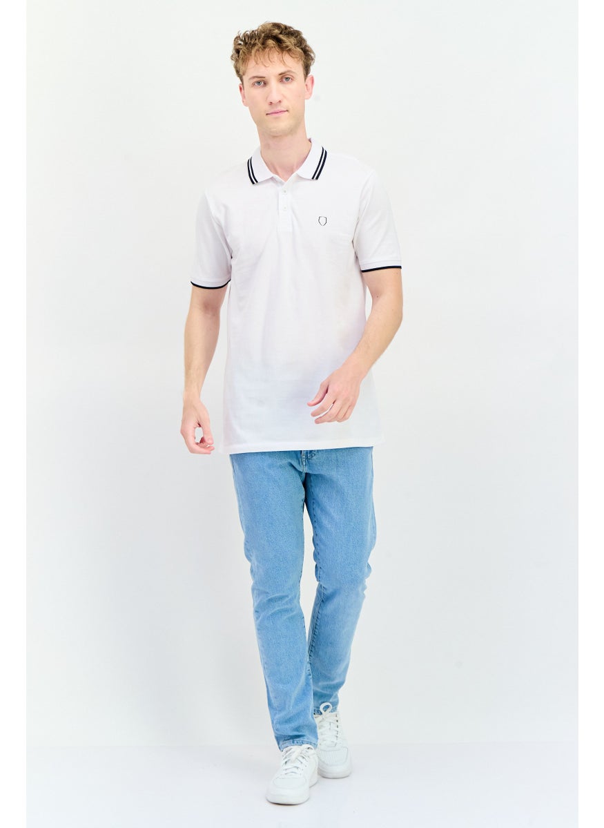 Men Regular Fit Brand Logo Short Sleeves Polo, White