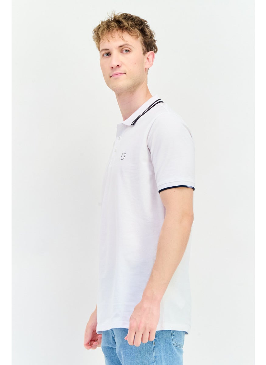 Men Regular Fit Brand Logo Short Sleeves Polo, White