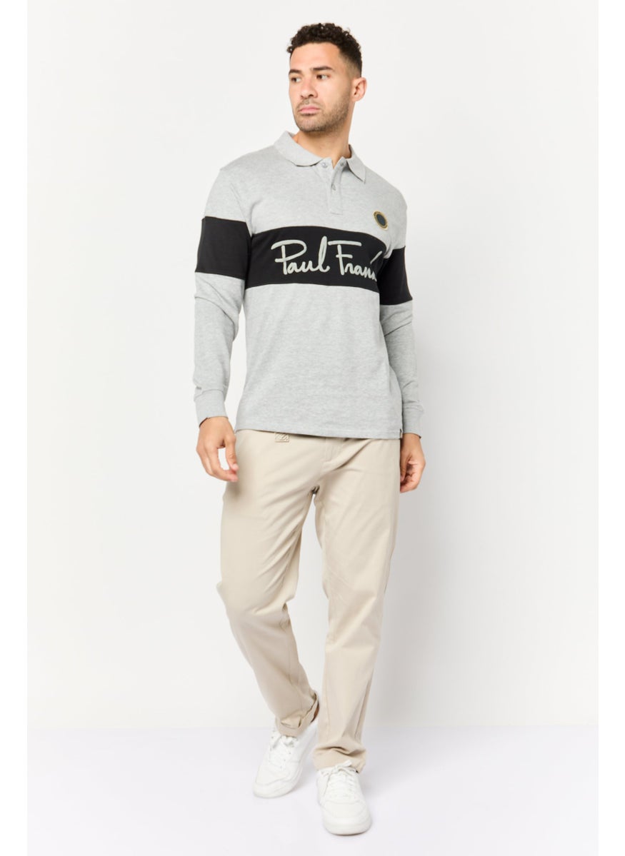 Men Regular Fit Long Sleeve Brand Logo Polo Shirt, Multicolor