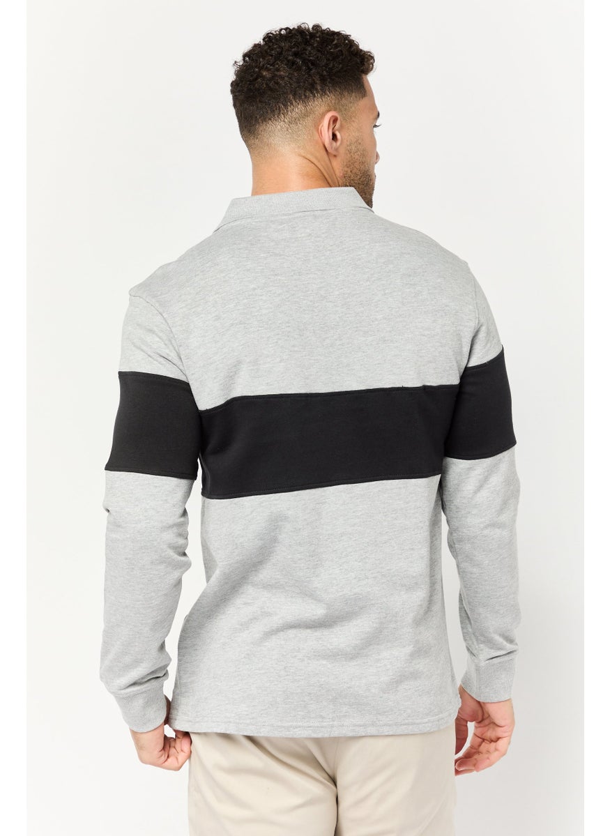 Men Regular Fit Long Sleeve Brand Logo Polo Shirt, Multicolor