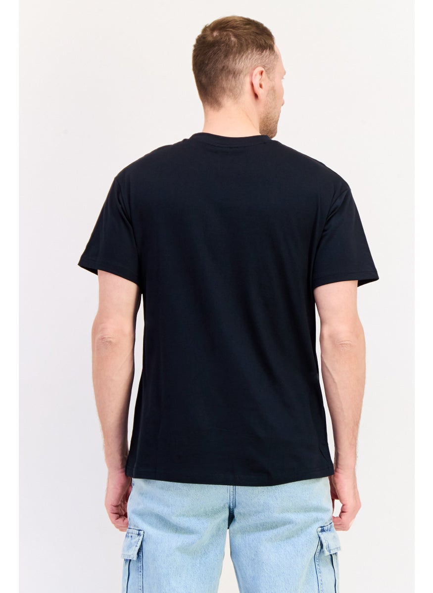 Men Crew Neck Short Sleeves Graphic Print T-Shirt, Black