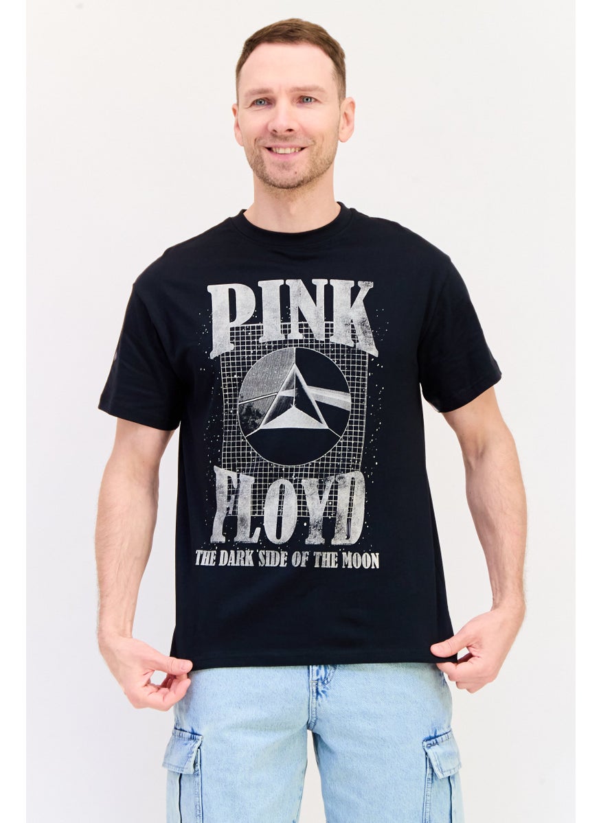 Men Crew Neck Short Sleeves Graphic Print T-Shirt, Black