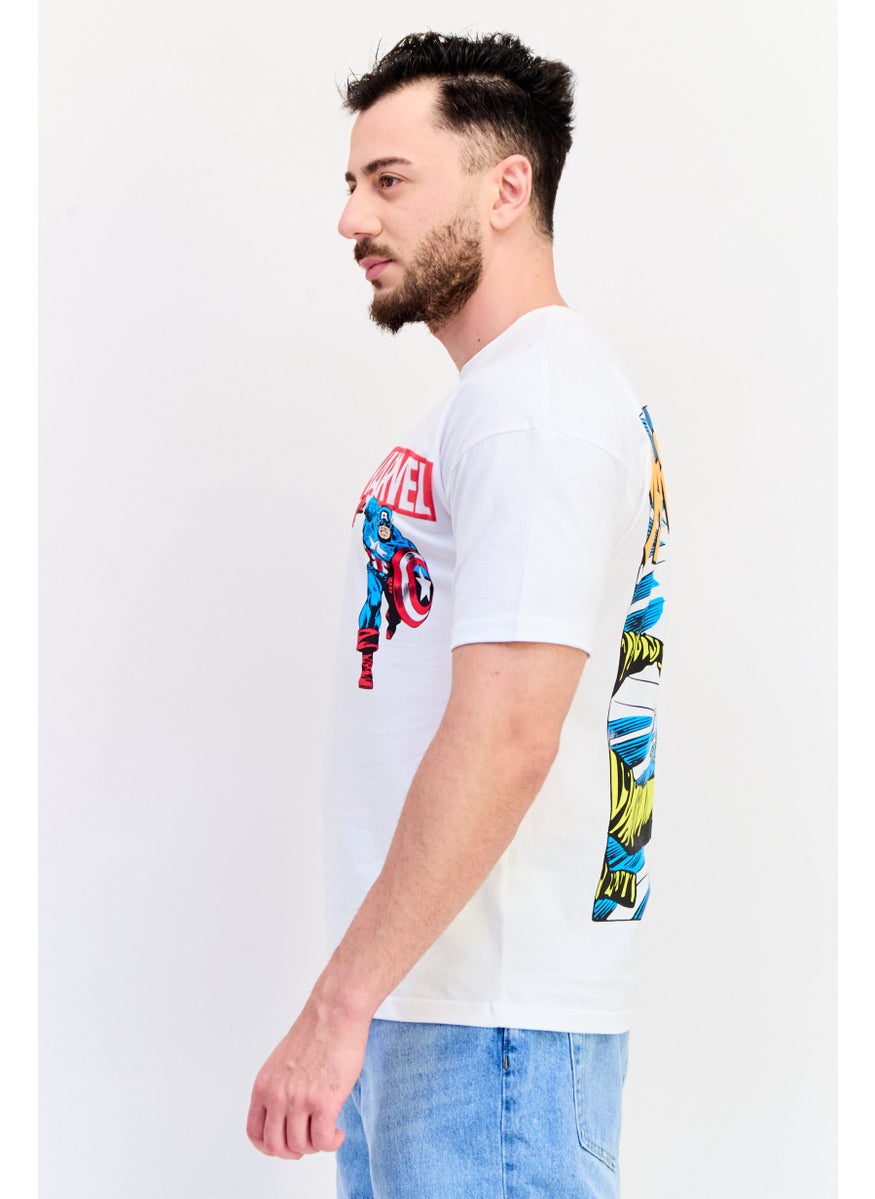 Men Crew Neck Short Sleeves Graphic Print T-Shirt, White