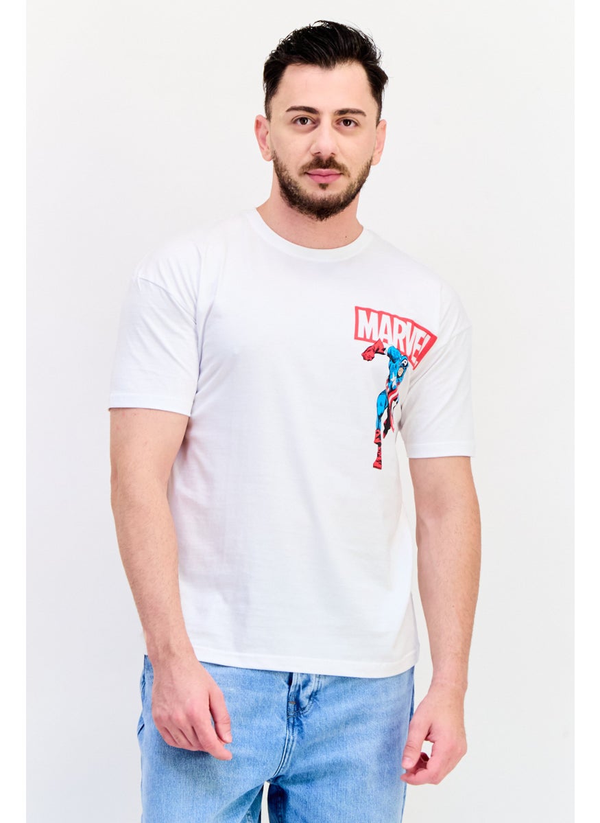 Men Crew Neck Short Sleeves Graphic Print T-Shirt, White