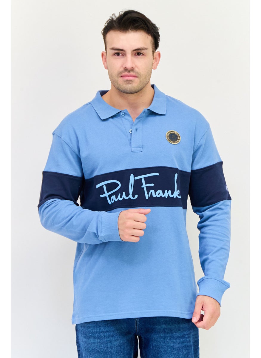 Men Regular Fit Long Sleeve Brand Logo Polo Shirt, Multicolor