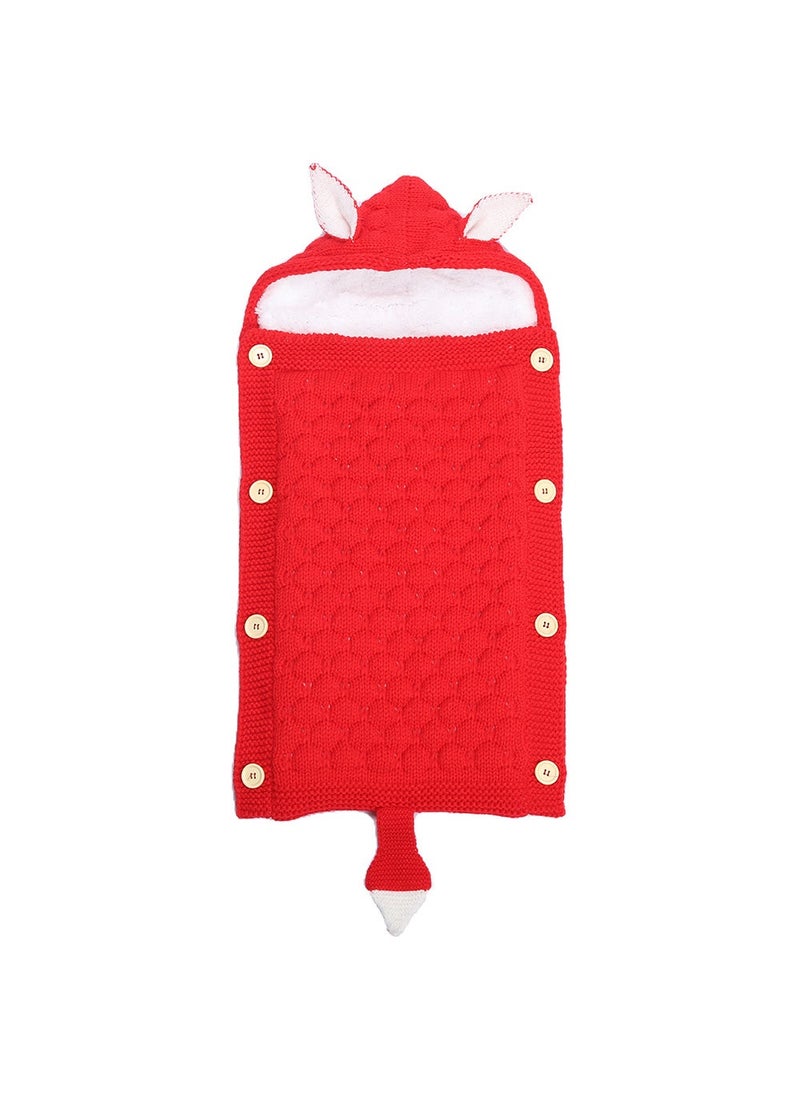 Spring and Autumn Baby Knitted Rabbit Ear Sleeping Bag Photography Props Solid Color Newborn Envelope Kick-proof Swaddle Blanket Red