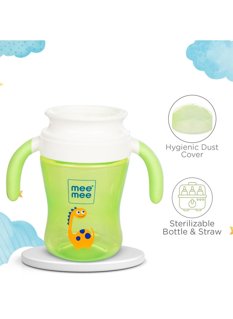 Mee Mee BPA Free 2 in 1 Convertible Sipper Cup with Soft Spout and Straw Anti-Leak Detachable Handle for Babies Toddlers Kids 240ml Green (Silicone)