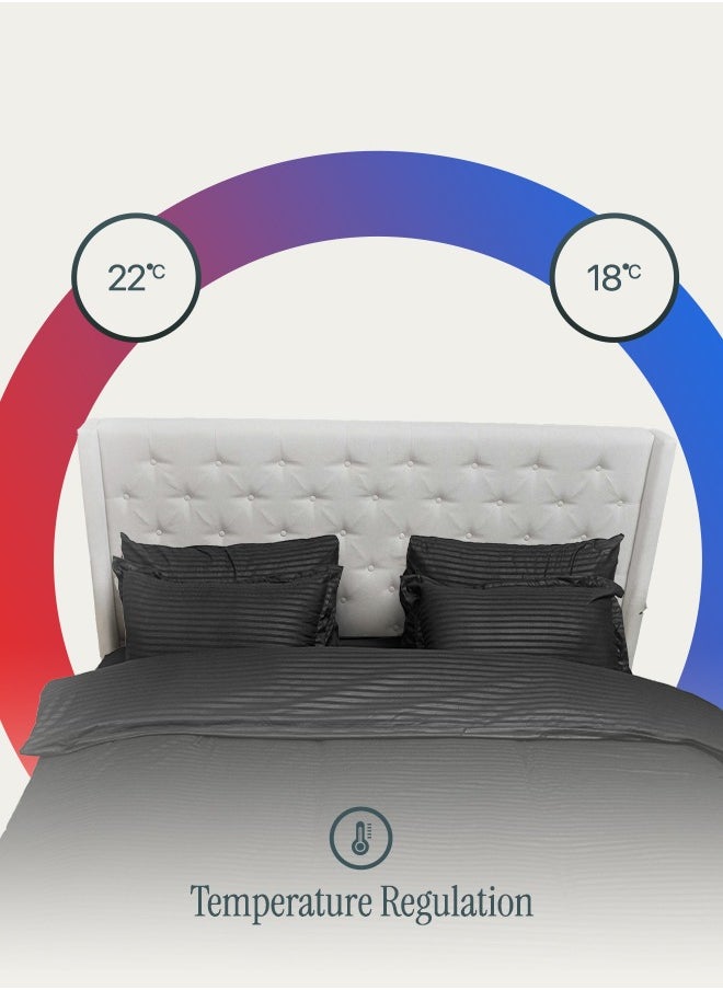 Premium Striped Duvet Set (6-Piece) Black Stripe King Size (220x240 cm), Ultra-Soft & Wrinkle-Resistant | Includes 1 Duvet Cover, 1 Fitted Bedsheet & 4 Pillow Covers with Zipper Closures