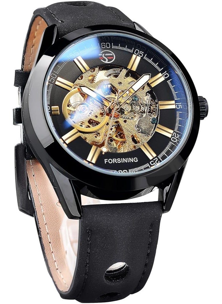 Watches for Men Watch Leather Luxury Luminous Water Resistant Automatic Mechanical Wristwatch 1019
