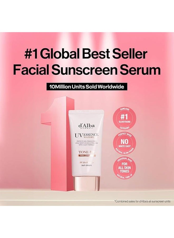 UV Essence Waterfuli Sun Cream, Protects Skin From UV Rays, Moisturizing and Vtalizing with Light Formula, Tone Up Color Correcting with SPF 50+ PA++++ Sunscreen