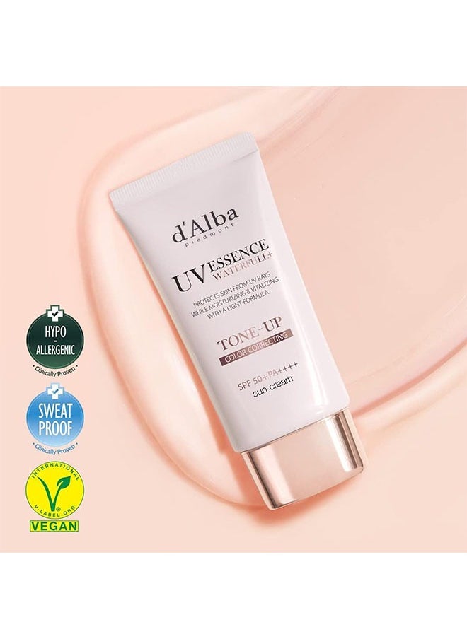 UV Essence Waterfuli Sun Cream, Protects Skin From UV Rays, Moisturizing and Vtalizing with Light Formula, Tone Up Color Correcting with SPF 50+ PA++++ Sunscreen