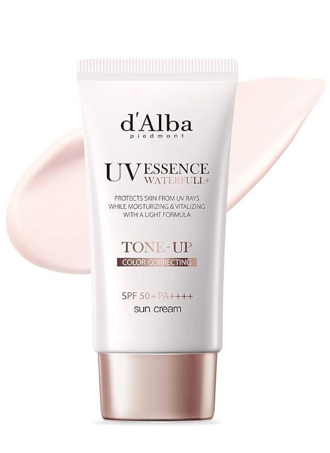 UV Essence Waterfuli Sun Cream, Protects Skin From UV Rays, Moisturizing and Vtalizing with Light Formula, Tone Up Color Correcting with SPF 50+ PA++++ Sunscreen
