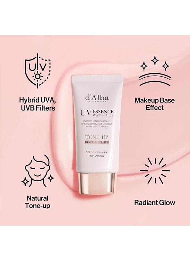 UV Essence Waterfuli Sun Cream, Protects Skin From UV Rays, Moisturizing and Vtalizing with Light Formula, Tone Up Color Correcting with SPF 50+ PA++++ Sunscreen