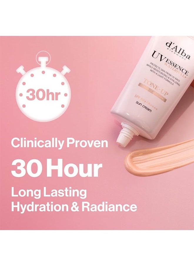 UV Essence Waterfuli Sun Cream, Protects Skin From UV Rays, Moisturizing and Vtalizing with Light Formula, Tone Up Color Correcting with SPF 50+ PA++++ Sunscreen