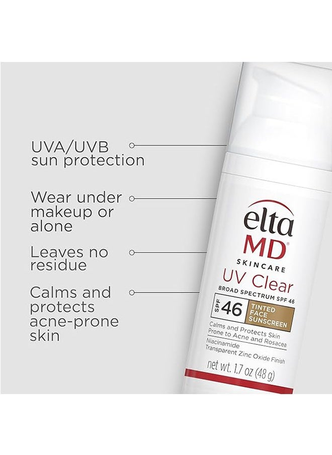 UV Clear Broad Spectrum SPF 46, Tinted Face Sunscreen for Unisex, Calms and Protects Skin, Prone to Acne and Rosacea, 48g