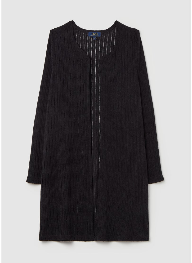 Long open cardigan with openwork