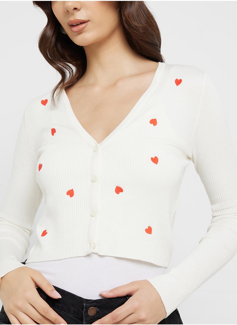 Heart Motif Button Detail Cardigan