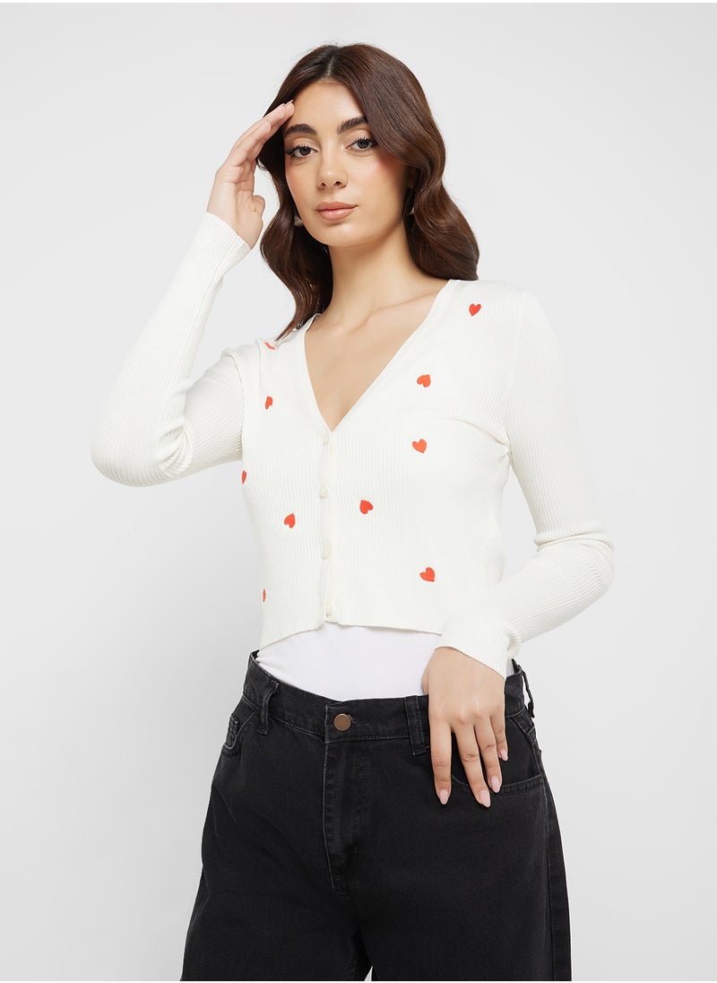 Heart Motif Button Detail Cardigan
