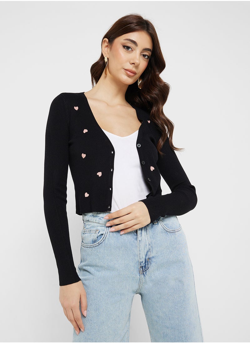 Heart Motif Button Detail Cardigan