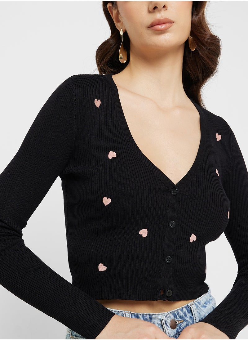 Heart Motif Button Detail Cardigan
