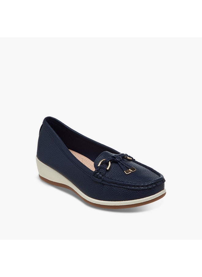 Women's Textured Slip-On Comfort Loafers with Tassel and Wedge Heel