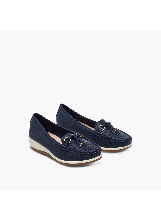 Women's Textured Slip-On Comfort Loafers with Tassel and Wedge Heel