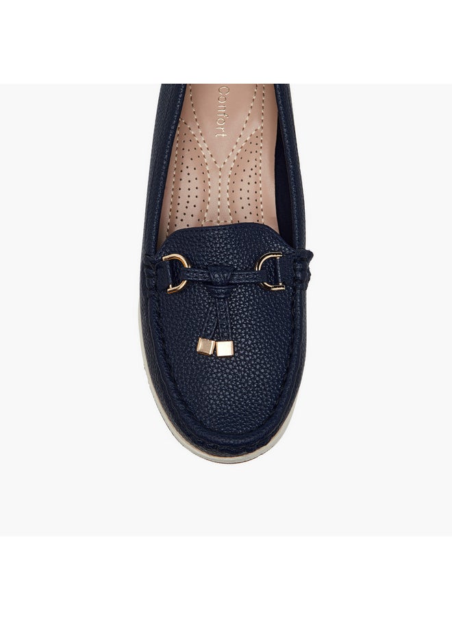Women's Textured Slip-On Comfort Loafers with Tassel and Wedge Heel