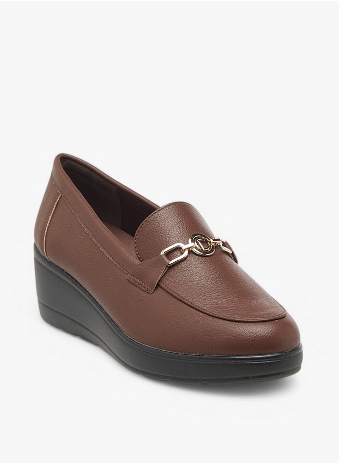 Women's Metal Accent Slip-On Comfort Loafers with Wedge Heels