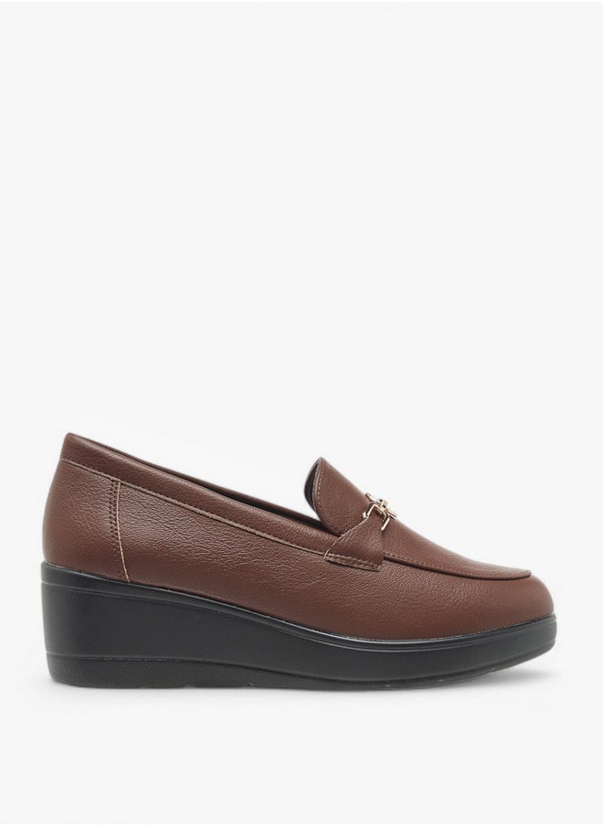 Women's Metal Accent Slip-On Comfort Loafers with Wedge Heels